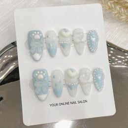 KissICON Handmade Press on Nails Light Blue Cute Bear