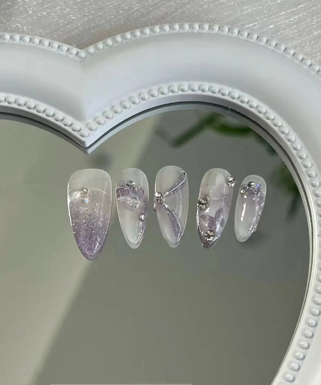 KissICON 💋 Handmade Purple Butterfly Press On Nails -