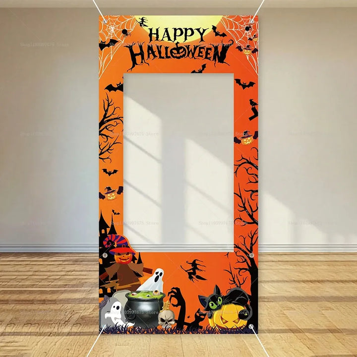 Happy Halloween Party Decorations Photo Booth Frame Props Pumpkin Ghost Bats Birthday Decor Background Banner Party Supplies