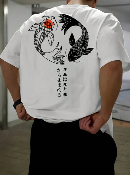 KissICON Harajuku Koi Cotton Tee Summer Style for Men