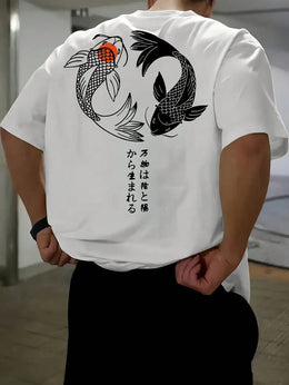KissICON Harajuku Koi Cotton Tee Summer Style for Men
