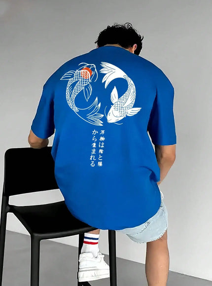 KissICON Harajuku Koi Cotton Tee Summer Style for Men
