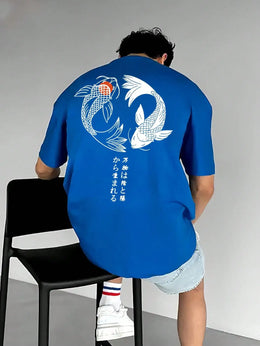 KissICON Harajuku Koi Cotton Tee Summer Style for Men