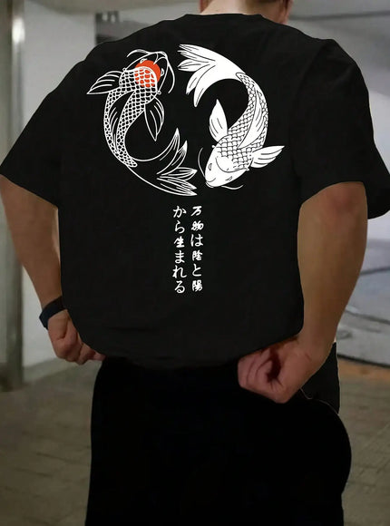 KissICON Harajuku Koi Cotton Tee Summer Style for Men