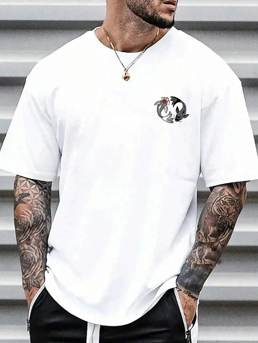 KissICON Harajuku Koi Cotton Tee Summer Style for Men