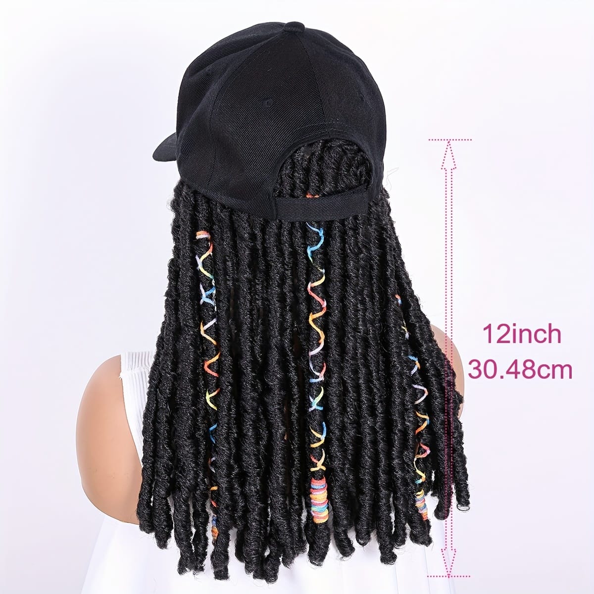KissICON Hat Wigs 12in Dreadlock Black Cap