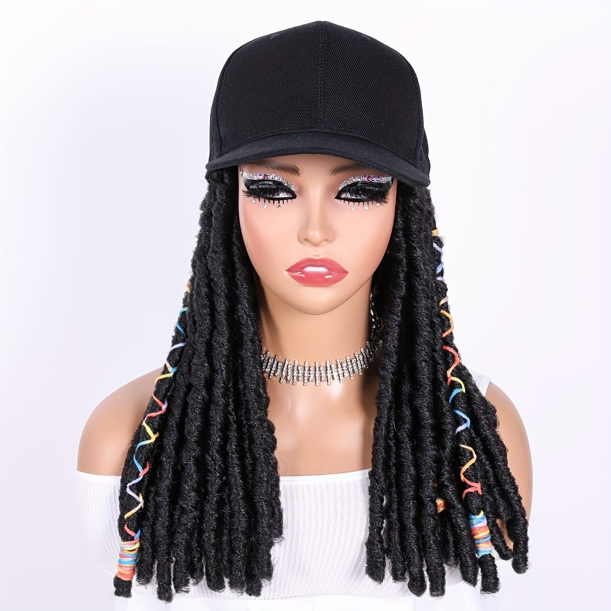 KissICON Hat Wigs 12in Dreadlock Black Cap