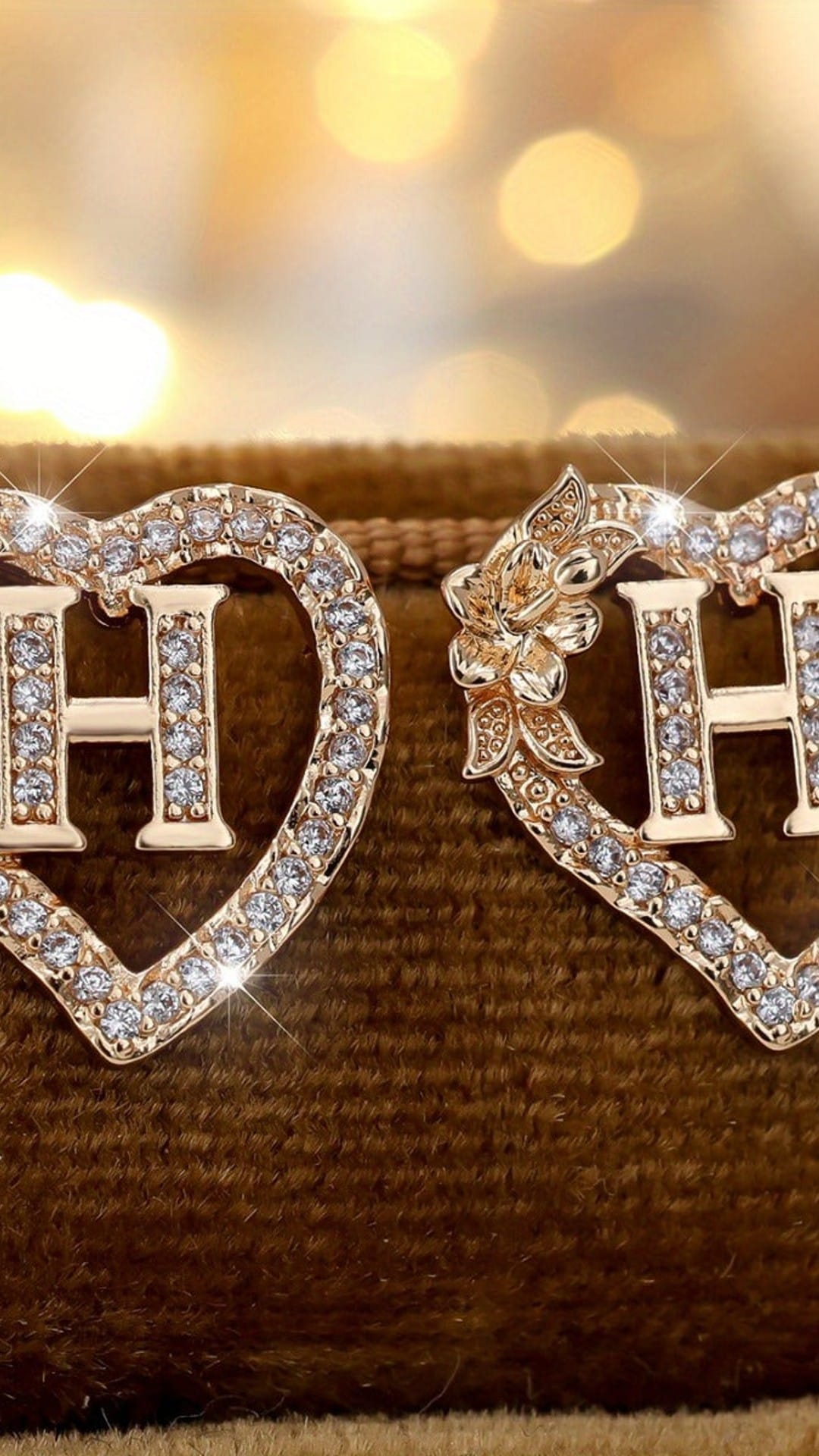 jkthpu-45 Heart Initial Flower Earrings - April Birthstone Name Studs