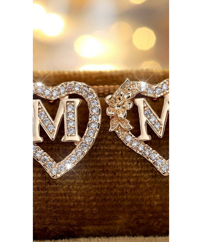 jkthpu-45 Heart Initial Flower Earrings - April Birthstone Name Studs