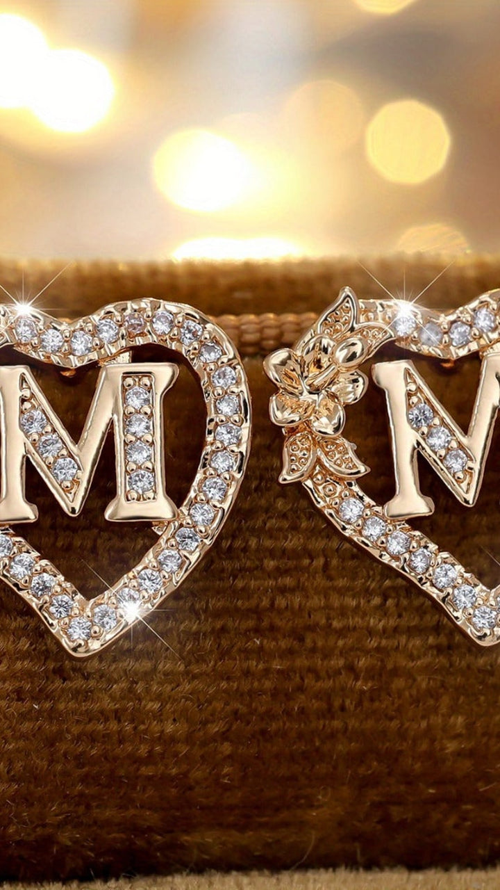 Heart Initial Flower Earrings - April Birthstone Name Studs