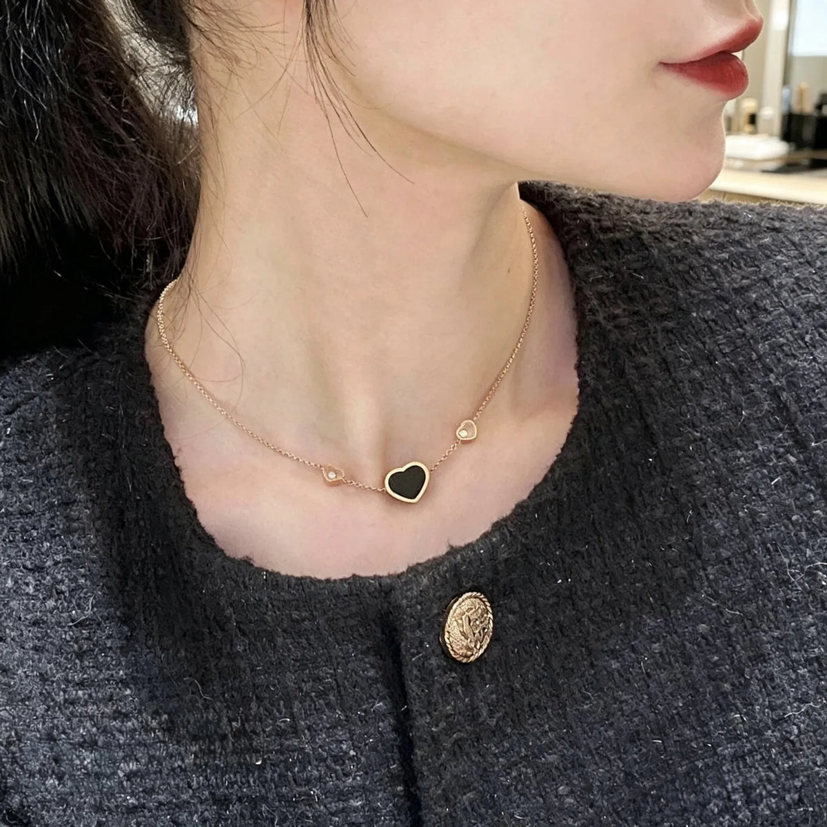 KissICON Heart‑Shaped Jewellery Women's Necklace Bracelet Earrings S925 Silver Plating Rose Gold 5A Zircon High-End Exquisite Party Gift