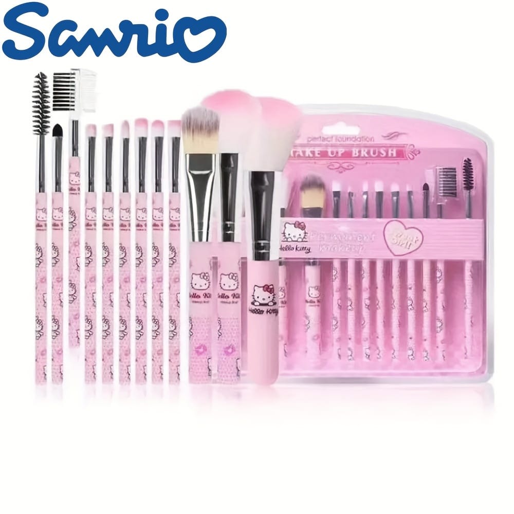 KissICON Hello Kitty 12 Hello Kitty 12pc Makeup Brush Set – Cute Soft Sensitive
