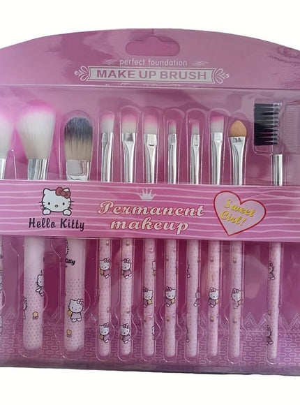 KissICON Hello Kitty 12 Hello Kitty 12pc Makeup Brush Set – Cute Soft Sensitive