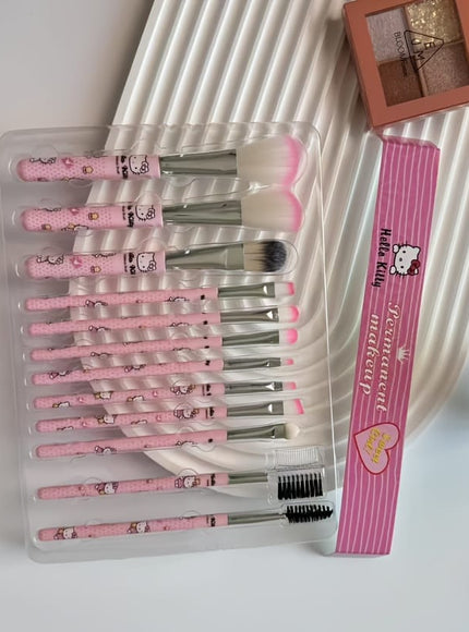 KissICON Hello Kitty 12 Hello Kitty 12pc Makeup Brush Set – Cute Soft Sensitive