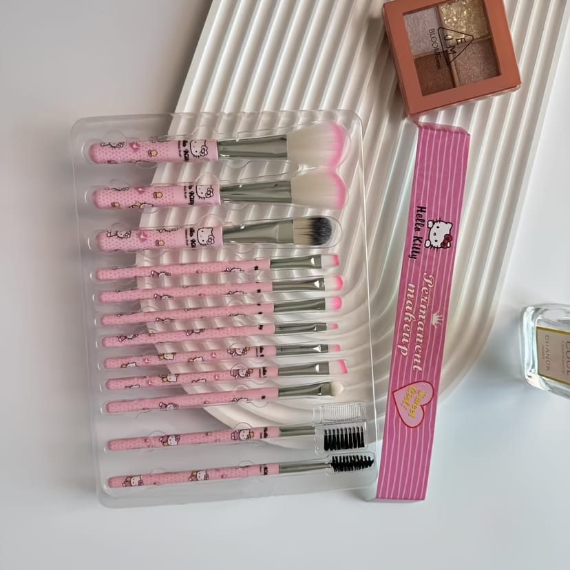 KissICON Hello Kitty 12 Hello Kitty 12pc Makeup Brush Set – Cute Soft Sensitive