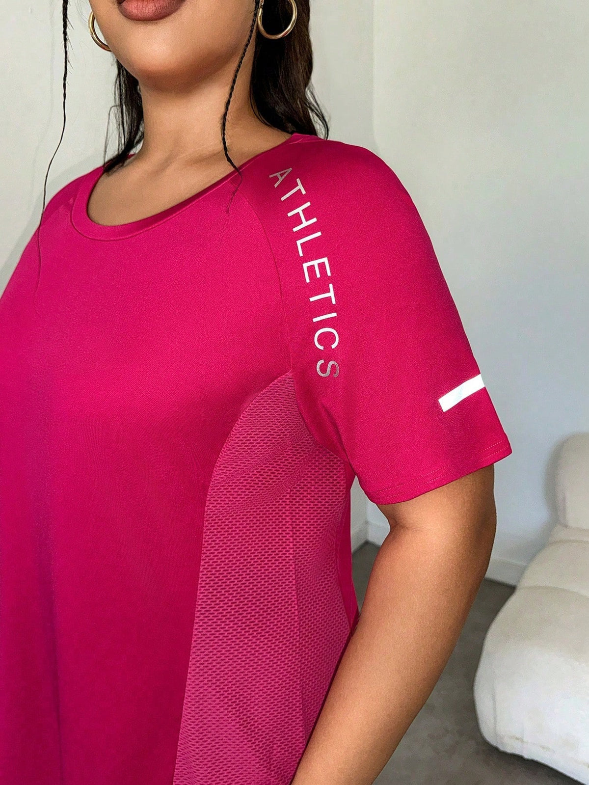 Easithlete Hem Letter Print Summer Sports Short Sleeve T-Shirt Plus Size