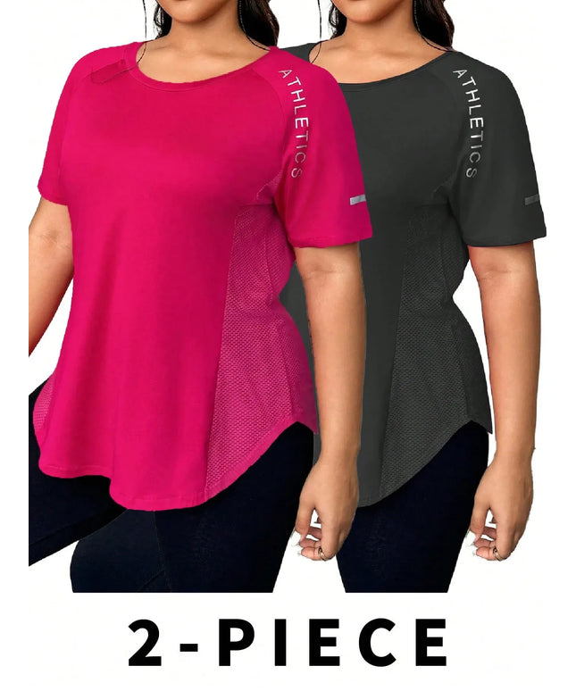 Easithlete Hem Letter Print Summer Sports Short Sleeve T-Shirt Plus Size