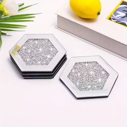 KissICON Hexagon Serenas Hexagon Crystal Glass Glitter Diamond Coaster Set