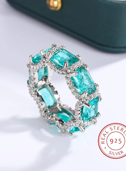 KissICON High-end Jewelry Heavy Industry Inlaid Aquamarine Topaz Ring Ladies 925 Silver Paraiba Ring Party Birthday Gift Wedding Ring