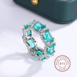 KissICON High-end Jewelry Heavy Industry Inlaid Aquamarine Topaz Ring Ladies 925 Silver Paraiba Ring Party Birthday Gift Wedding Ring