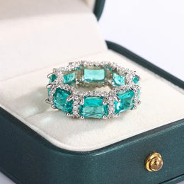 KissICON High-end Jewelry Heavy Industry Inlaid Aquamarine Topaz Ring Ladies 925 Silver Paraiba Ring Party Birthday Gift Wedding Ring