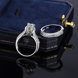 KissICON High Quality Crystal Zircon Wedding Ring Set Fashion Big Stone Finger Ring Promise Bridal Engagement S925 Silver Rings for Women