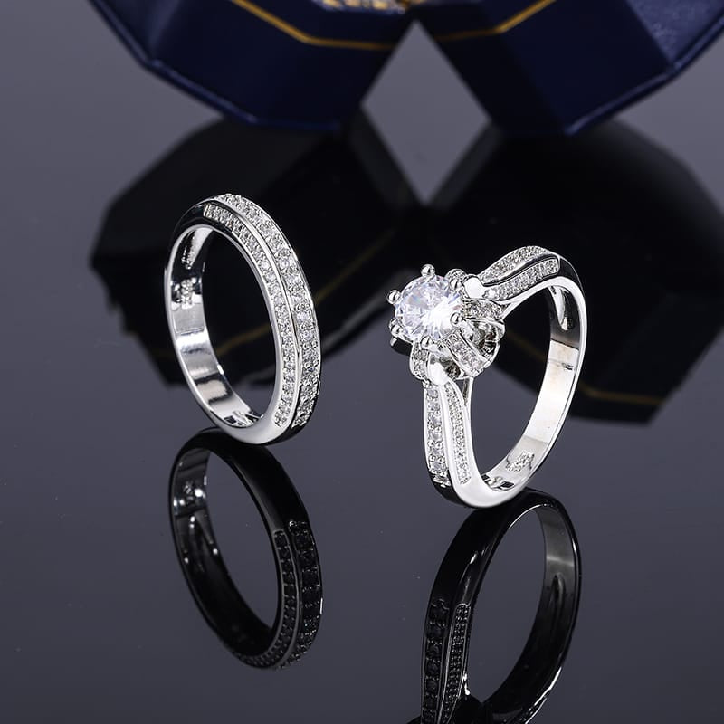 KissICON High Quality Crystal Zircon Wedding Ring Set Fashion Big Stone Finger Ring Promise Bridal Engagement S925 Silver Rings for Women