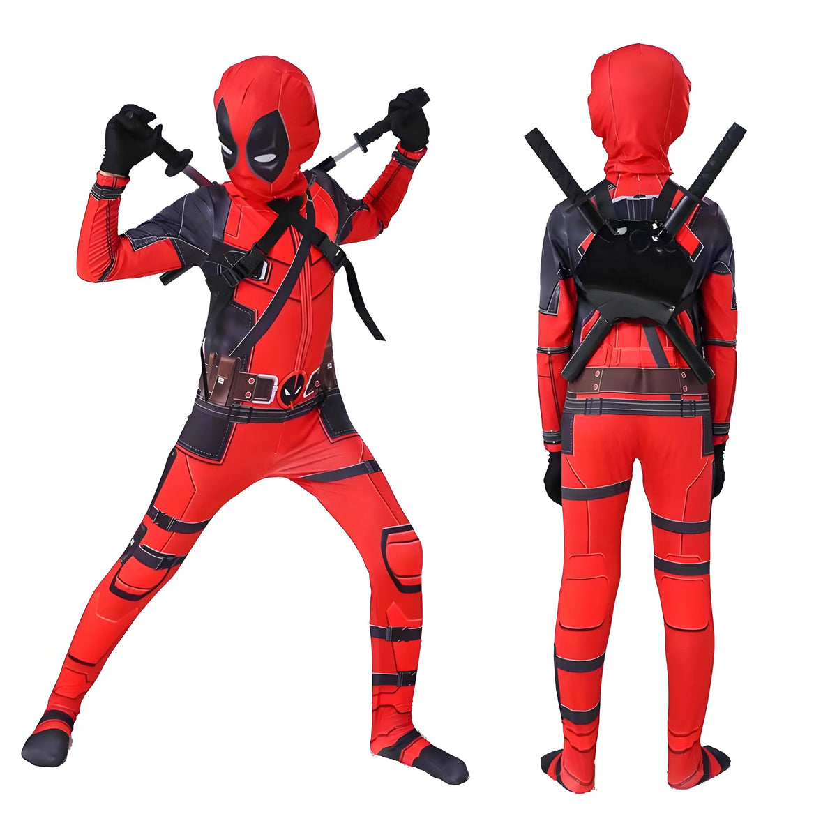 KissICON High Quality Deadpool Costume Halloween Cosplay Costume Deadpool Suit Jumpsuit deadpool Costume Carnival Festival Gift Sword Set