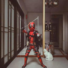 KissICON High Quality Deadpool Costume Halloween Cosplay Costume Deadpool Suit Jumpsuit deadpool Costume Carnival Festival Gift Sword Set