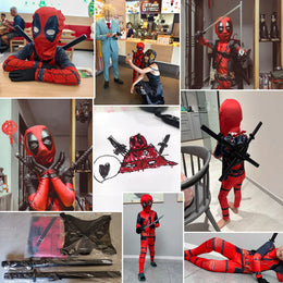 KissICON High Quality Deadpool Costume Halloween Cosplay Costume Deadpool Suit Jumpsuit deadpool Costume Carnival Festival Gift Sword Set