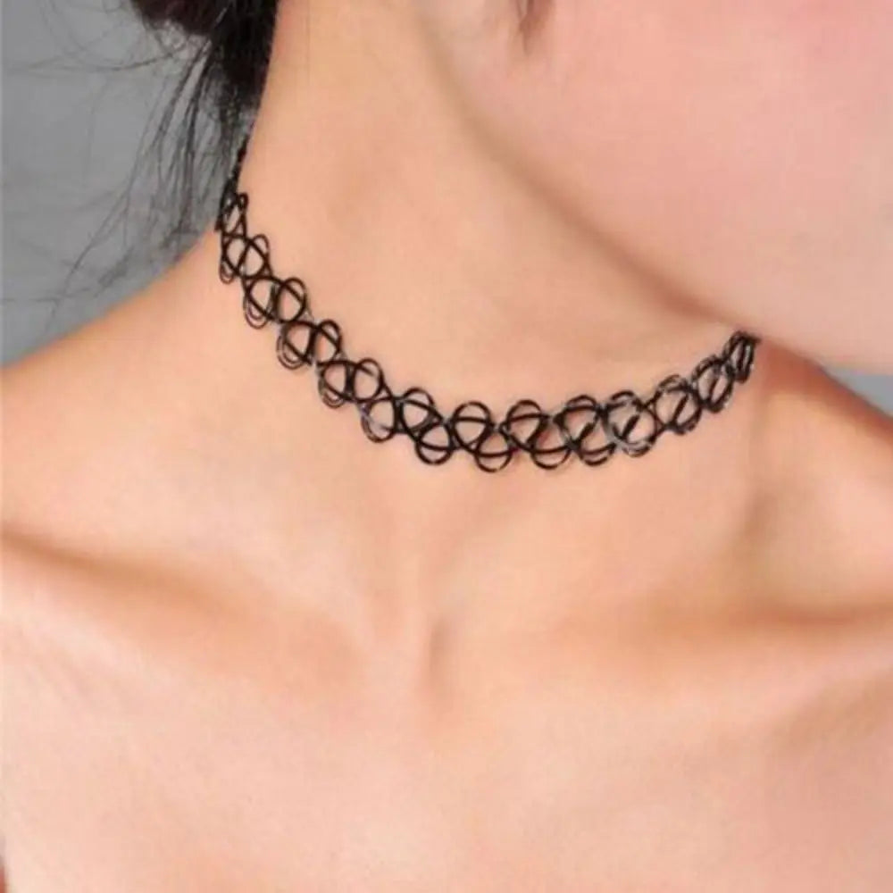 KissICON High Quality Gothic Jewellery Braided Fish Thread Choker Necklace Vintage Elastic Tattoo Choker Retro Necklace