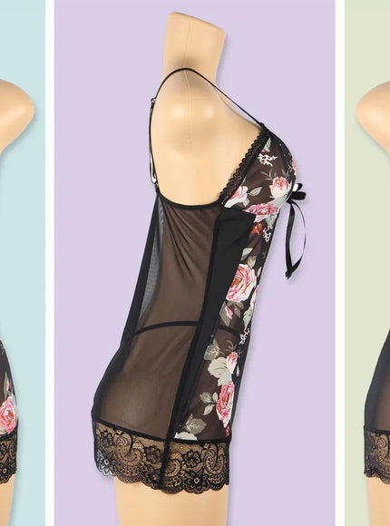 KissICON High quality Plus Size Lovely Woman Floral Print sexy sleepwear night wear sleep dress nightdress lingerie from M-5XL