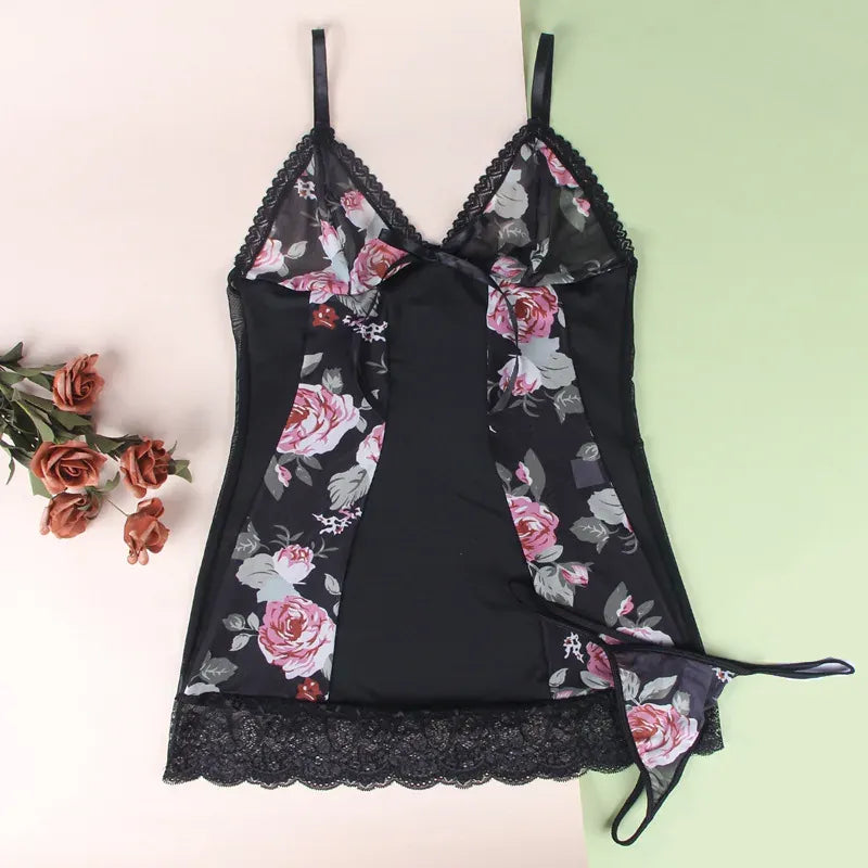 KissICON High quality Plus Size Lovely Woman Floral Print sexy sleepwear night wear sleep dress nightdress lingerie from M-5XL