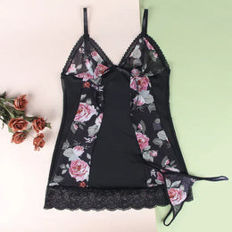 KissICON High quality Plus Size Lovely Woman Floral Print sexy sleepwear night wear sleep dress nightdress lingerie from M-5XL