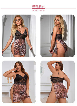 KissICON High quality Plus Size Woman Leopard Print sexy sleepwear night wear sleep dressnightdress lingerie from M-5XL