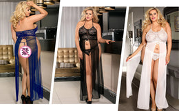 KissICON High Quality Plus Size Women Pajama Hot  white transparent Long Robe Nightgowns Erotic Sleepwear Sexy Adult  Night Dress M-5XL
