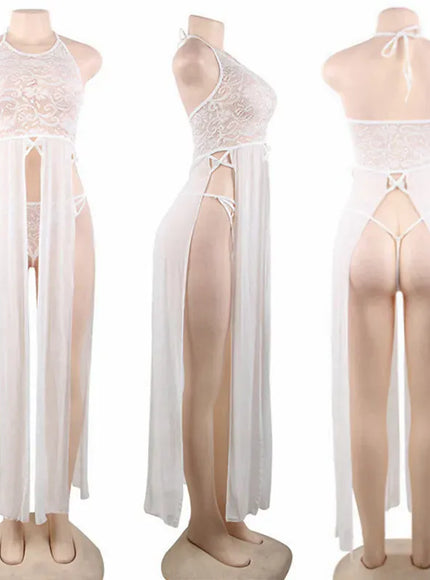 KissICON High Quality Plus Size Women Pajama Hot  white transparent Long Robe Nightgowns Erotic Sleepwear Sexy Adult  Night Dress M-5XL