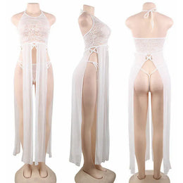 KissICON High Quality Plus Size Women Pajama Hot  white transparent Long Robe Nightgowns Erotic Sleepwear Sexy Adult  Night Dress M-5XL