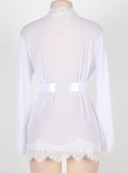 KissICON High Quality Women's Sheer Mesh Robe Set Transparent V Neck Sleepwear Nightgown Plus Size Sexy Babydoll Lingerie with Panties