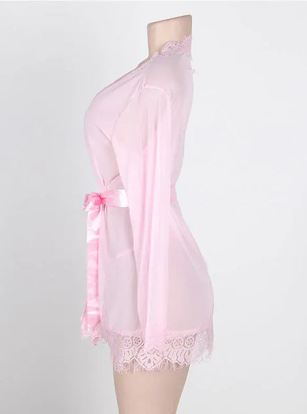 KissICON High Quality Women's Sheer Mesh Robe Set Transparent V Neck Sleepwear Nightgown Plus Size Sexy Babydoll Lingerie with Panties