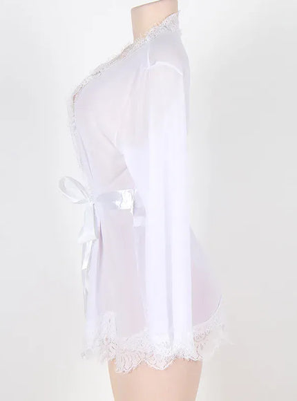 KissICON High Quality Women's Sheer Mesh Robe Set Transparent V Neck Sleepwear Nightgown Plus Size Sexy Babydoll Lingerie with Panties