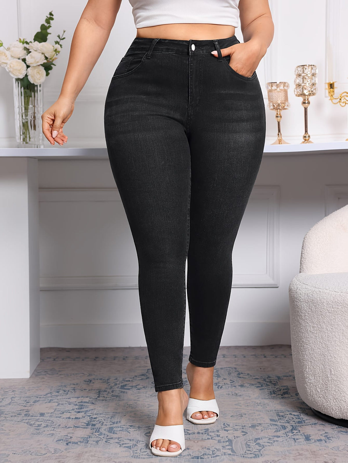 jkthpu-45 High - Waist Black Skinny Jeans - Slim