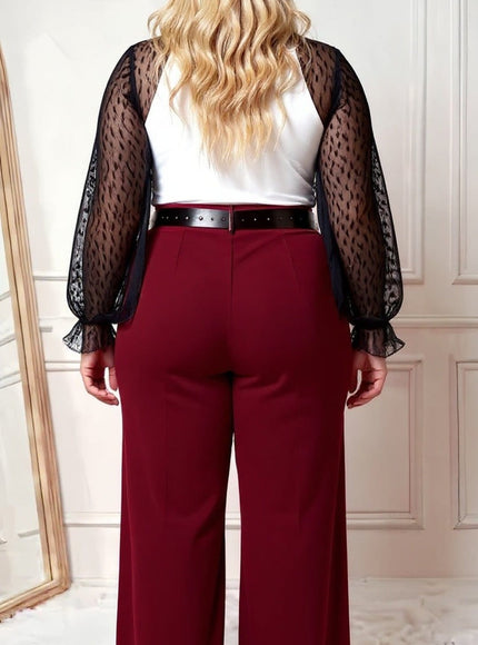 KissICON High Waist Wide Leg Palazzo Trousers – Wine Red