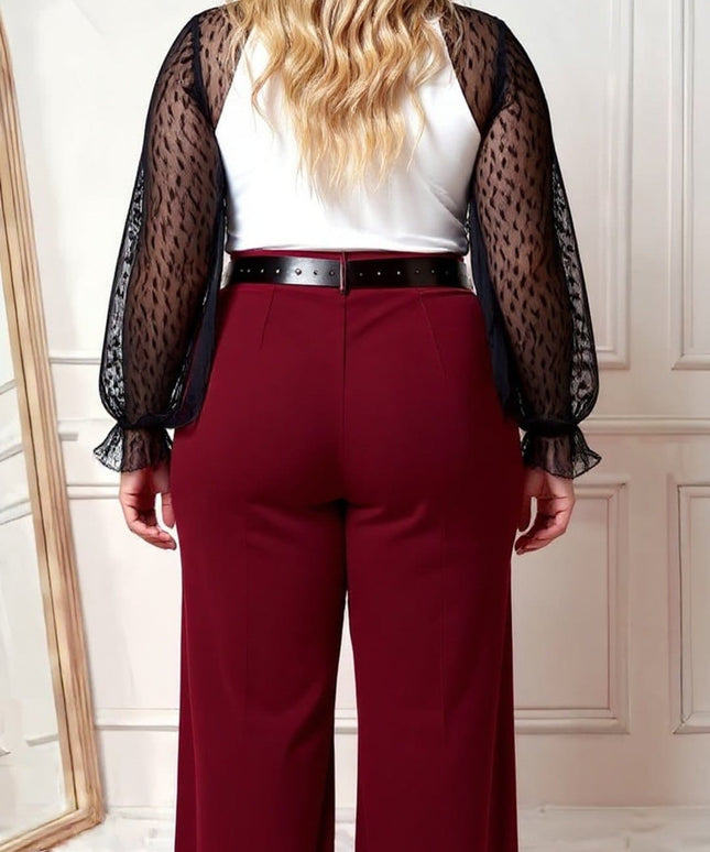 KissICON High Waist Wide Leg Palazzo Trousers – Wine Red