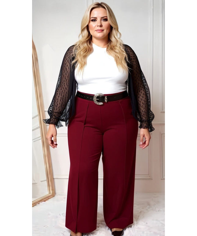 KissICON High Waist Wide Leg Palazzo Trousers – Wine Red