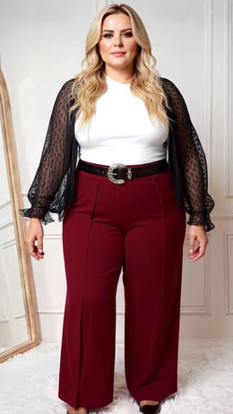 KissICON High Waist Wide Leg Palazzo Trousers – Wine Red