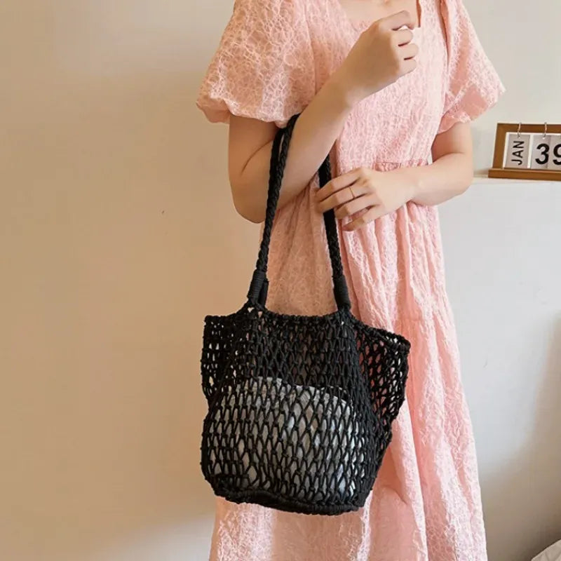 KissICON Hollow Inner Pocket Cotton Rope Seaside Beach