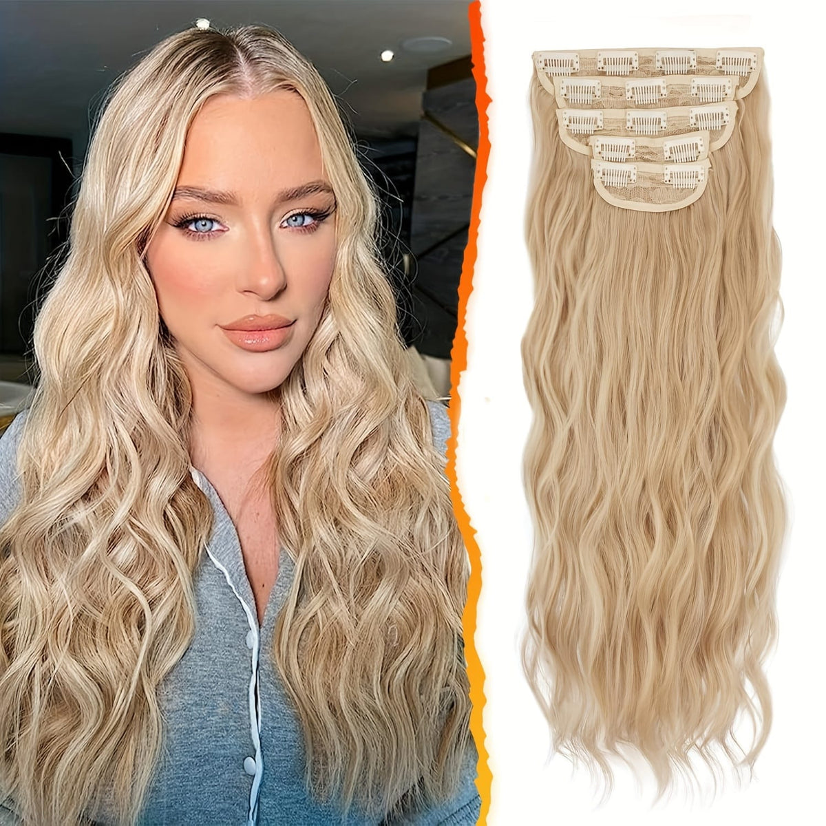 KissICON HoneyBlondeBeige Blonde Highli / 18inch KissIcon BARSDAR Wavy Hair Extensions - 18in Thick