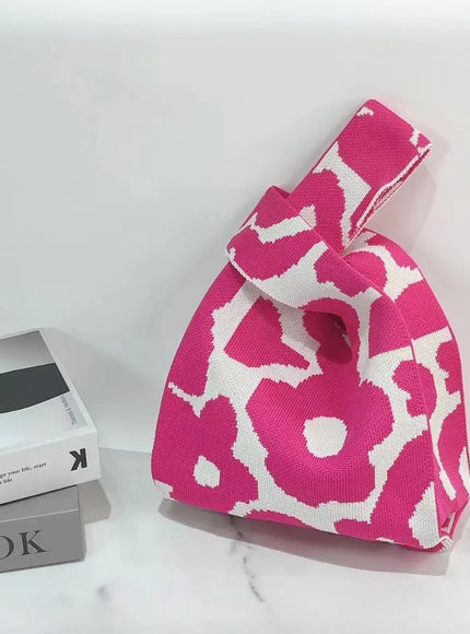 KissICON Hot Pink Fashionable Knitted Woven Compact Women's Handbag