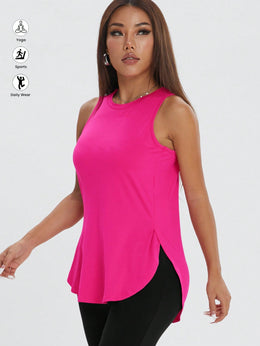 ZW Sports Apparel Hot Pink / XS Casual Loose Side Slit Sleeveless Pullover Workout Top